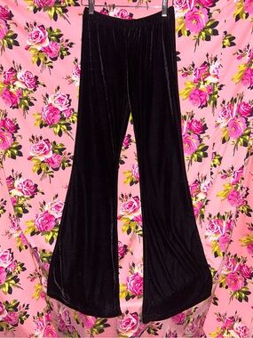 Mega flared sexy Black velvet bell bottom pants festival rave burning man XS